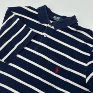 Polo by Ralph Lauren Mens XL Navy White Striped Short Sleeve Polo Shirt w Pocket